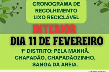 CRONOGRAMA DE RECOLHIMENTO DE LIXO RECICLÁVEL NO INTERIOR DE JAGUARI