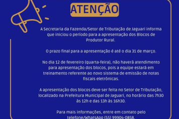 INÍCIO DA APRESENTAÇÃO DOS BLOCOS DE PRODUTOR RURAL EM JAGUARI 