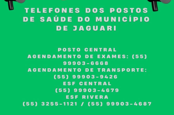 TELEFONES DOS POSTOS DE SAÚDE DO MUNICÍPIO DE JAGUARI