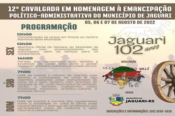 VEM AÍ A 12ª CAVALGADA MUNICIPAL EM HOMENAGEM A EMANCIPAÇÃO POLÍTICO-ADMINISTRATIVA DO MUNICÍPIO DE JAGUARI