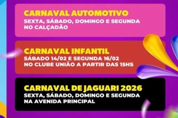 PROGRAMAÇÃO OFICIAL — CARNAVAL DE JAGUARI 2026