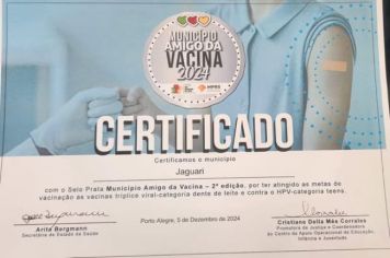 CERTIFICAÇÃO PRATA – MUNICÍPIO AMIGO DA VACINA