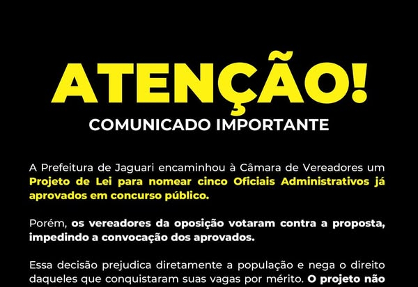 NOTA OFICIAL – PREFEITURA DE JAGUARI