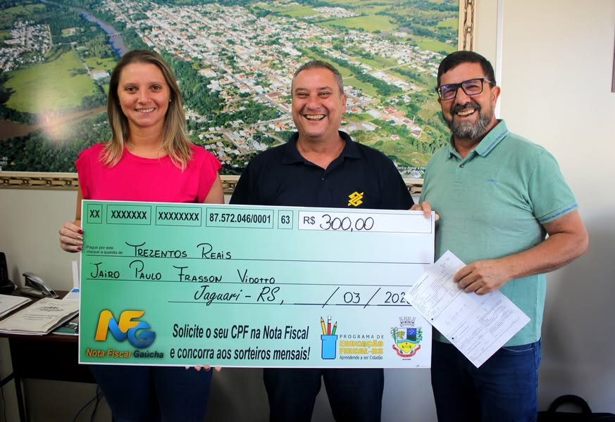 PREFEITURA DE JAGUARI ENTREGA PRÊMIO DO PROGRAMA NOTA FISCAL GAÚCHA