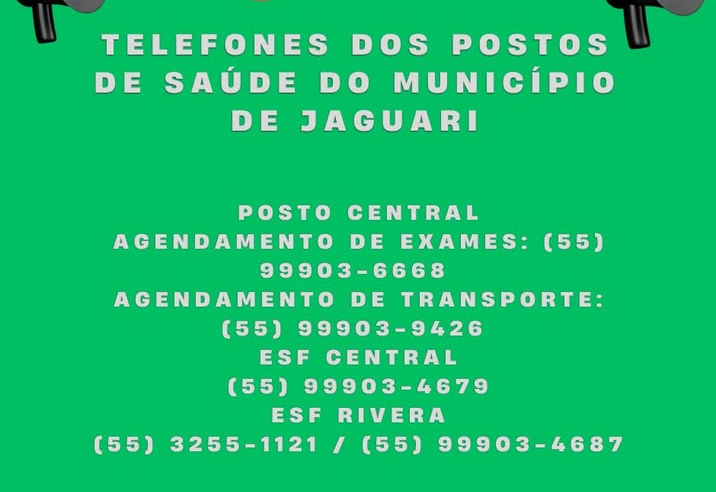TELEFONES DOS POSTOS DE SAÚDE DO MUNICÍPIO DE JAGUARI