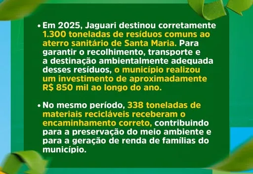  VOCÊ SABIA? A SEPARAÇÃO DO LIXO FAZ A DIFERENÇA EM JAGUARI