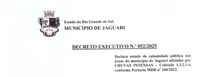 JAGUARI DECRETA ESTADO DE CALAMIDADE PÚBLICA DEVIDO ÀS CHEIAS