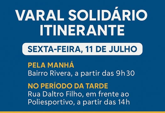 VARAL SOLIDÁRIO ITINERANTE SEGUE NESTA SEXTA-FEIRA EM JAGUARI